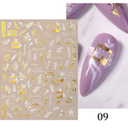 Harunouta 2022 NEW Gold Bronzing Slider Nail Art 3D Decals Decoration Flower Leaves Nail Art Sticker DIY Manicure Transfer Decal 0 DailyAlertDeals CJ-09  