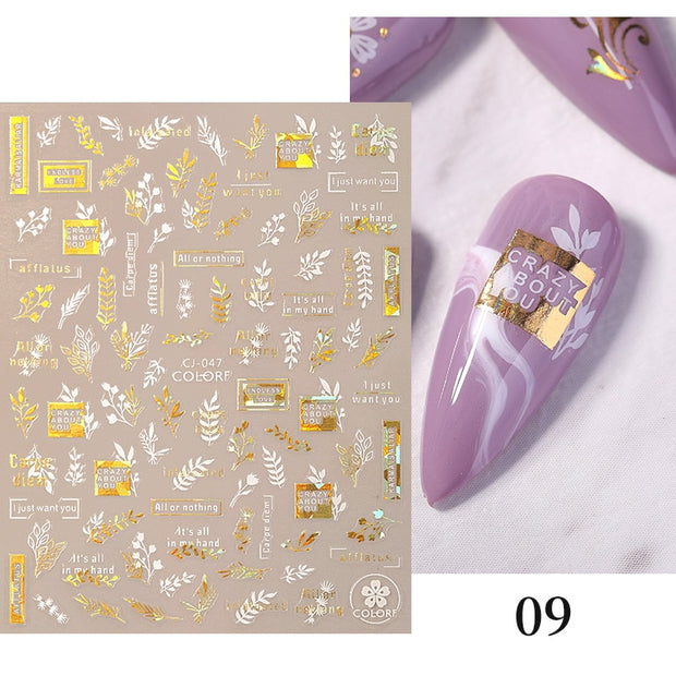 NEW Gold Nail Art 3D Decals Decoration Flower Leaves Nail Art Sticker DIY Manicure Transfer Decal Nail Stickers DailyAlertDeals CJ-09  