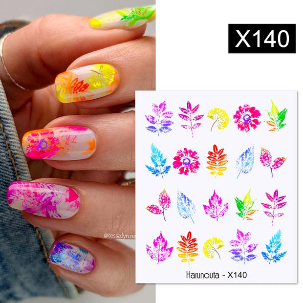 Harunouta Spring Simple Green Theme Water Decal Sticker Flower Leaf Tree Summer DIY Slider For Manicuring Nail Art Watermarks 0 DailyAlertDeals X140  