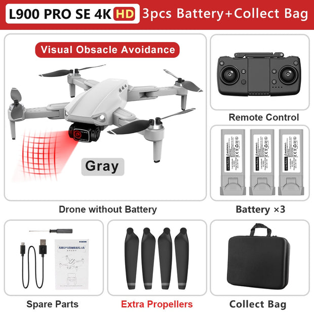 L900 PRO SE 4K HD Dual Camera Drone Visual Obstacle Avoidance Brushless Motor GPS 5G WIFI RC Dron Professional FPV Quadcopter Camera Drone DailyAlertDeals Gray 4K HD-3B-Bag China 