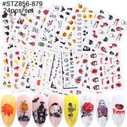 18-50Pcs/Set Mixed Design New Nail Art Sticker Set Black Lace Gold Silver Glitter Flower Water Decal Slider Wraps Decor Manicure Nail Sticker DailyAlertDeals STZ856-879(24pcs)  
