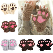 Fashion Girls Lovely Cat Claw Paw Plush Mittens Warm Soft Plush Short Fingerless women Leisure Bear Cat Gloves Half Finger Gifts Paws Gloves DailyAlertDeals   