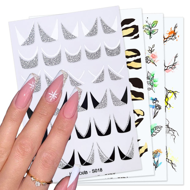 Harunouta Silver Black Geometric Textured Lines Stripe 3D Nail Sticker Flower Leaves Self Adhesive Transfer Sliders Paper 0 DailyAlertDeals   