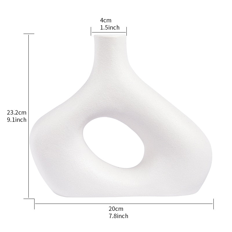 Nordic Vase Circular Hollow Ceramic Donuts Flower Pot Home Living Room Decoration Accessories Interior Office Desktop Decor Gift Vases DailyAlertDeals TI-XIANG-BAI  