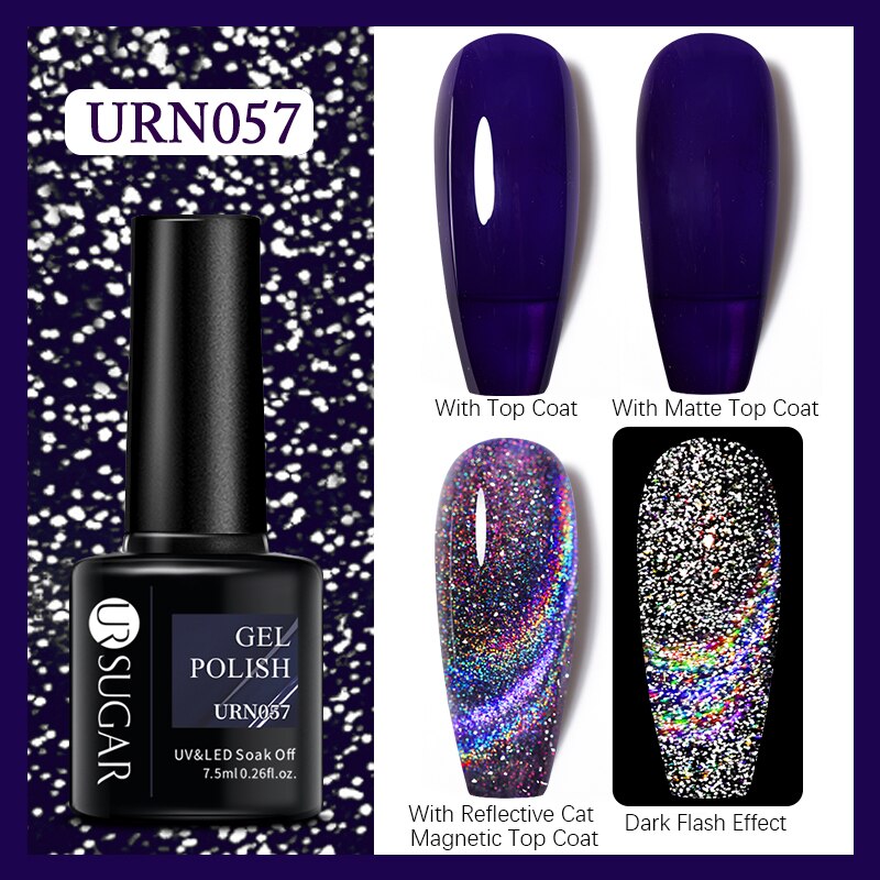 UR SUGAR Holographic Gel Reflective Cat Magnetic Nail Gel Polish Soak Off Laser Gel Glitter Varnish Manicure Nail Art Design Magnetic Nail Gel Polish DailyAlertDeals URN057  