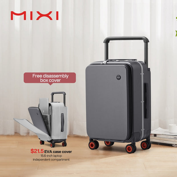 Mixi 2022 New Design Wide Handle Suitcase Men Carry-On Luggage Women Travel Trolley Case 20 Inch Cabin PC Aluminum Frame M9275 0 DailyAlertDeals Rock gray China 20"