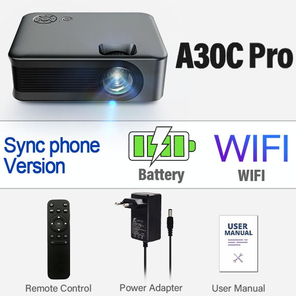 AUN MINI Projector Smart TV WIFI Portable Home Theater Cinema Battery Sync Phone Beamer LED Projectors for 4k Movie A30 Series 0 DailyAlertDeals China A30C-Battery 