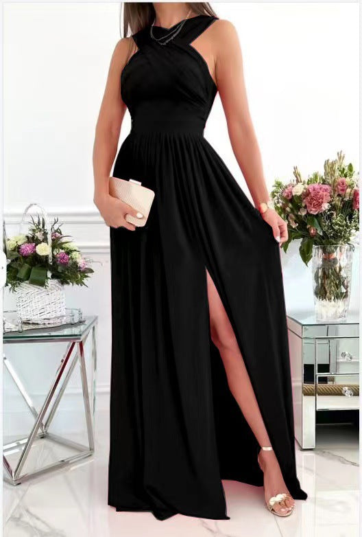 Summer Sleeveless Neck Hanging Back Dress Party Birthday Valentine Day gift Maxi For Her Women fashion clothing Orange Felix   