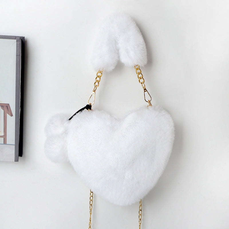 Love Bags Soft Plush Handbags Women Valentine's Day Party Bag Women fashion clothing Orange Felix White  