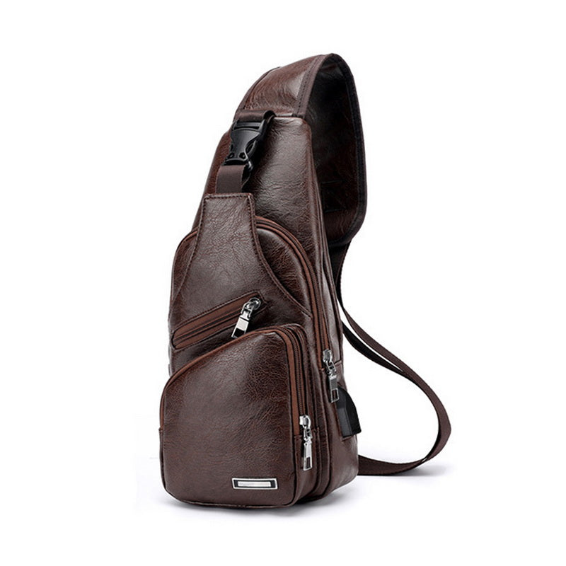 Men USB Charging Bag Men Chest Bag for Custom PU PVC Shoulder Bag Diagonal Package Messenger Travel Bag Cross Body Bags men's fashion Orange Felix   