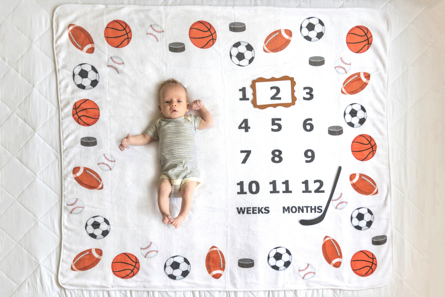 Sports Baby Milestone Blanket- Double Sided for 0-24 Months Blankets & Pillows Sky Blue Birch   