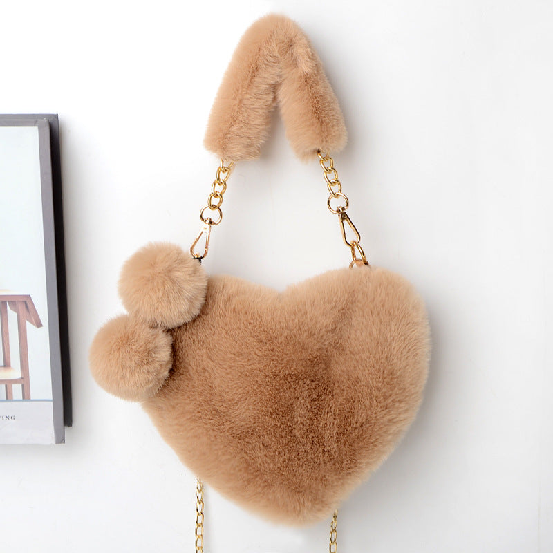 Love Bags Soft Plush Handbags Women Valentine's Day Party Bag Women fashion clothing Orange Felix Light khaki  