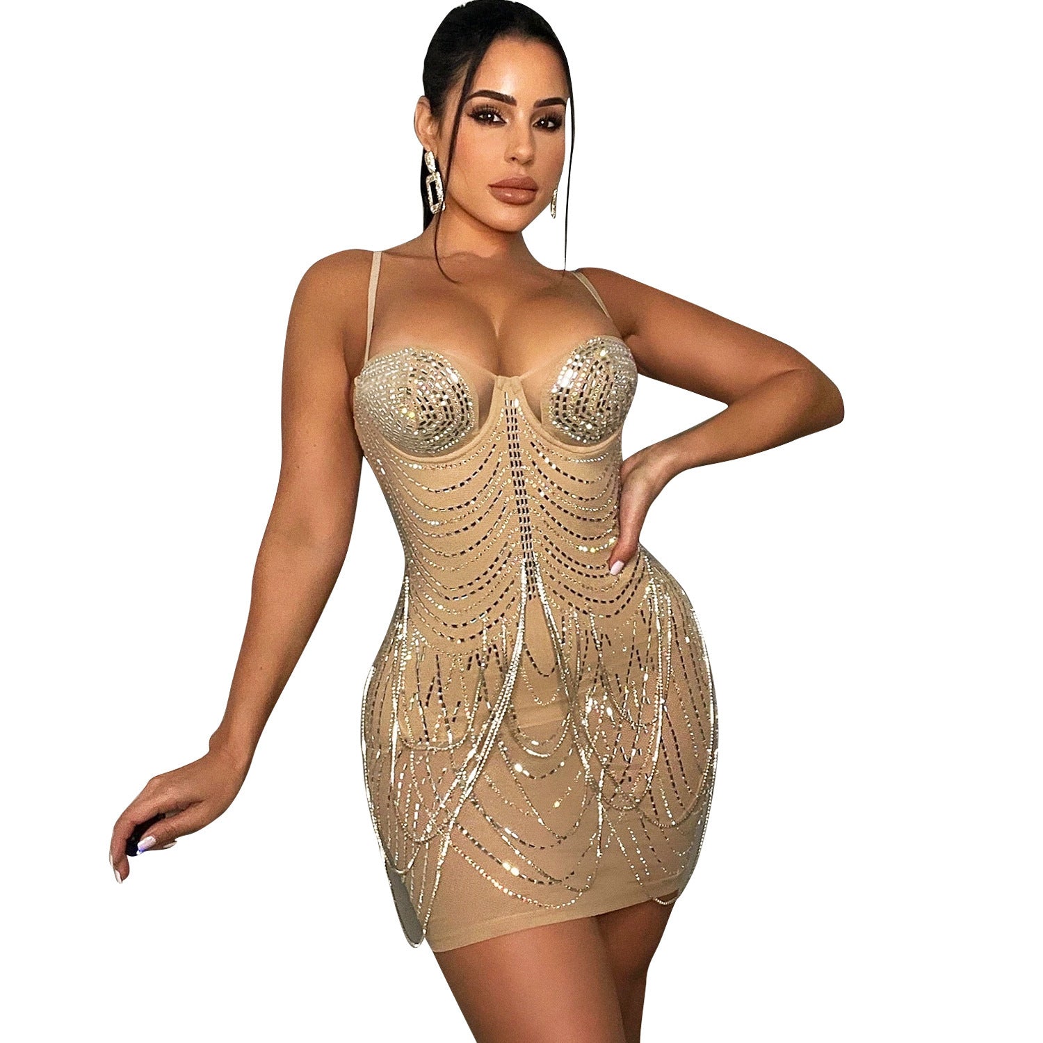 Women's Fashion Personality Tassel Suspender Dress Women fashion clothing Orange Felix Apricot M 