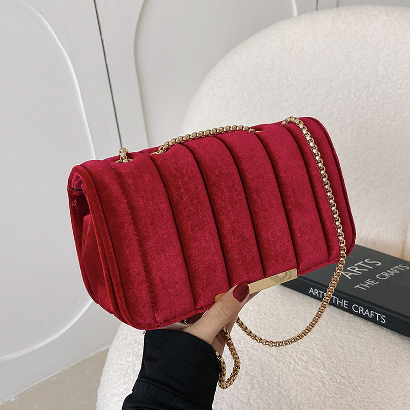 Women's Fashion One Shoulder Velvet Chain Crossbody Bag for Wedding Party and events women fashion Orange Felix   