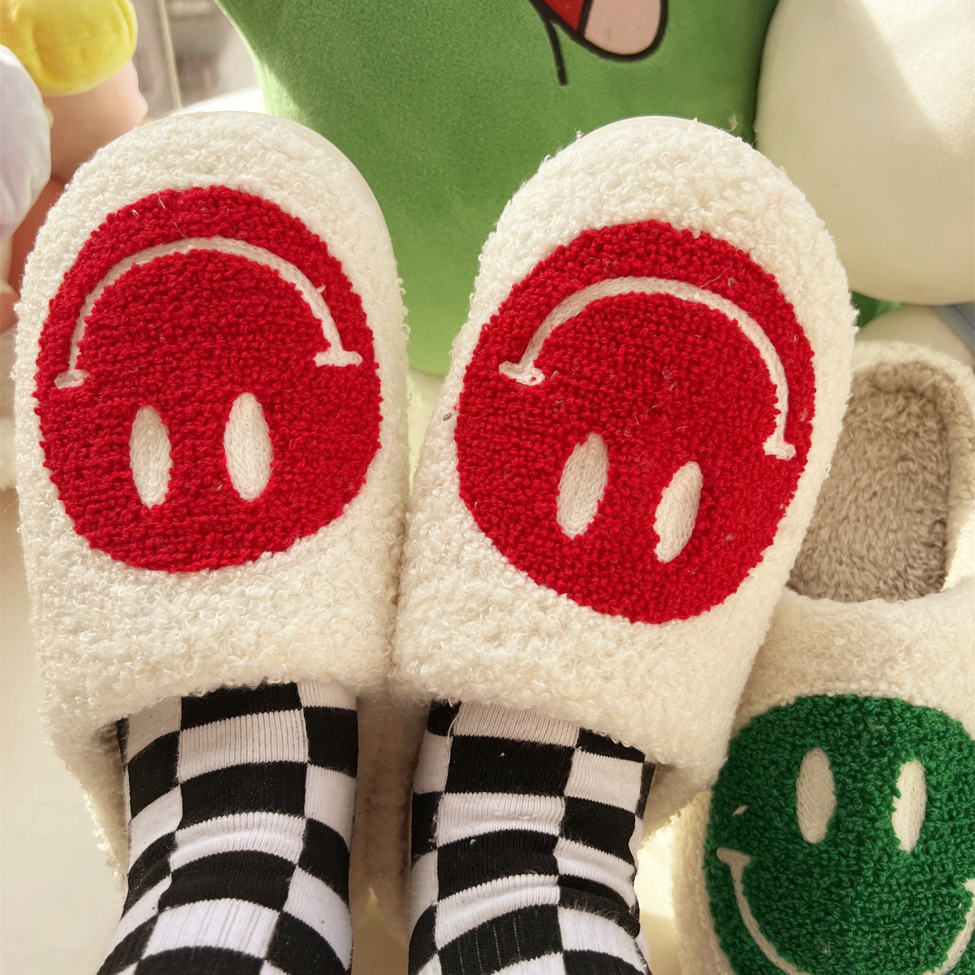 Cute Plush Half-wrapped Heel Non-slip Warm House Slippers Shoe Accessories Orange Felix Red 37 to 38 