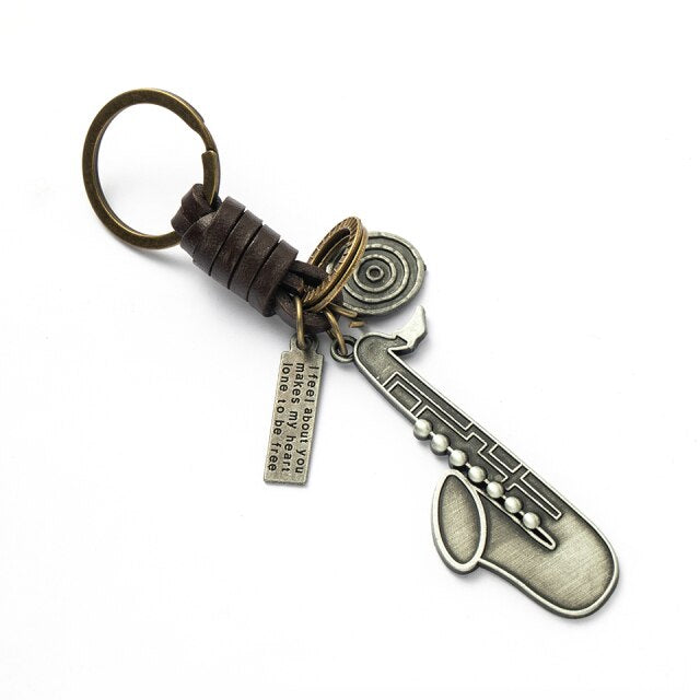 Classic keyboard guitar bike elephant shape series brass Copper keychains  hozanas4life K020137D 12 cm 