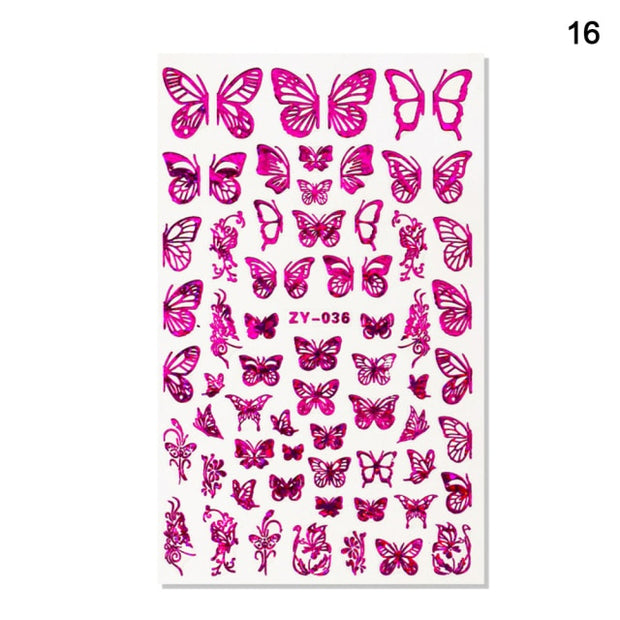 1pc Holographic 3D Butterfly Nail Art Stickers Adhesive Sliders Colorful Tray Set  hozanas4life 16  