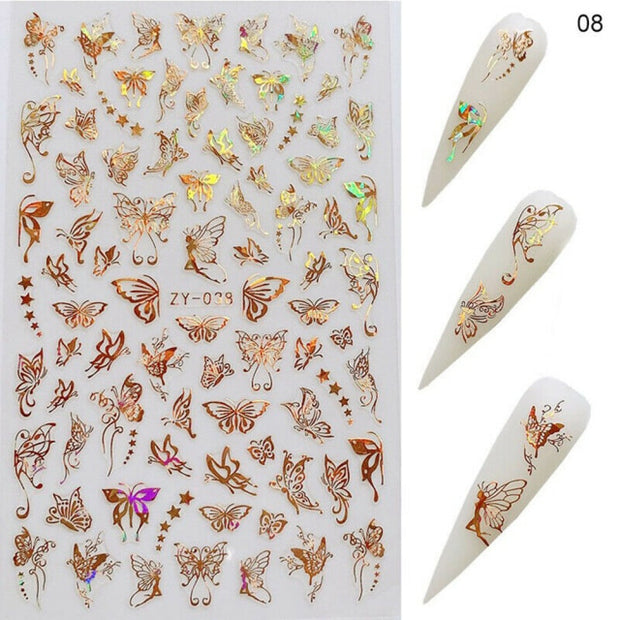 1pc Holographic 3D Butterfly Nail Art Stickers Adhesive Sliders Colorful Tray Set  hozanas4life 08  