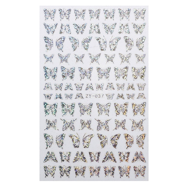 1pc Holographic 3D Butterfly Nail Art Stickers Adhesive Sliders Colorful Tray Set  hozanas4life 05  