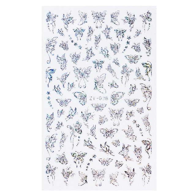 1pc Holographic 3D Butterfly Nail Art Stickers Adhesive Sliders Colorful Tray Set  hozanas4life 07  