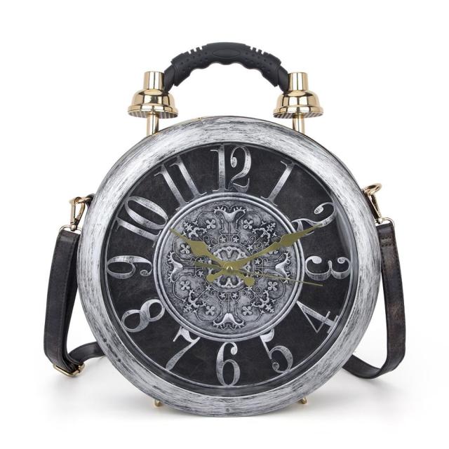 Novelty Bags Women Vintage Clock Shape Sholulder Clutch  hozanas4life Silver  