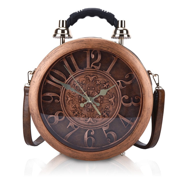 Novelty Bags Women Vintage Clock Shape Sholulder Clutch  hozanas4life Brown  