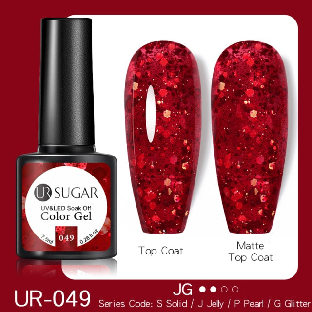 UR SUGAR 7.5ml Glitter UV Gel Nail Polish Glitter Sequins Soak Off nail polish hozanas4life UR-049  