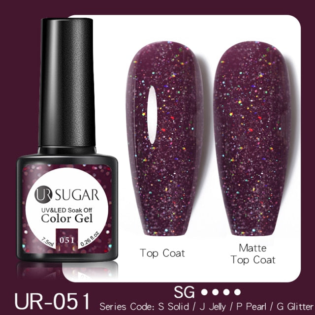UR SUGAR 7.5ml Glitter UV Gel Nail Polish Glitter Sequins Soak Off nail polish hozanas4life UR-051  