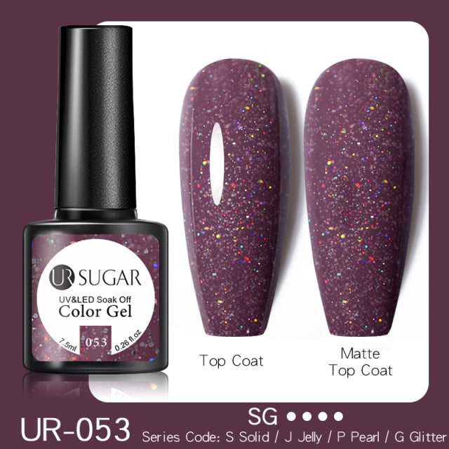 UR SUGAR 7.5ml Glitter UV Gel Nail Polish Glitter Sequins Soak Off nail polish hozanas4life UR-053  
