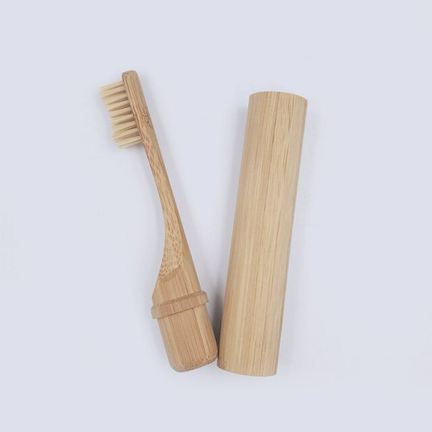 Portable Compact Folding Bamboo Toothbrush With Replacement Brush Head  hozanas4life Beige Bamboo fiber  