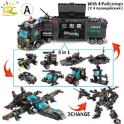 HUIQIBAO SWAT Police Station Truck Model Building Blocks City Machine Helicopter Car Figures building block toys hozanas4life A China 