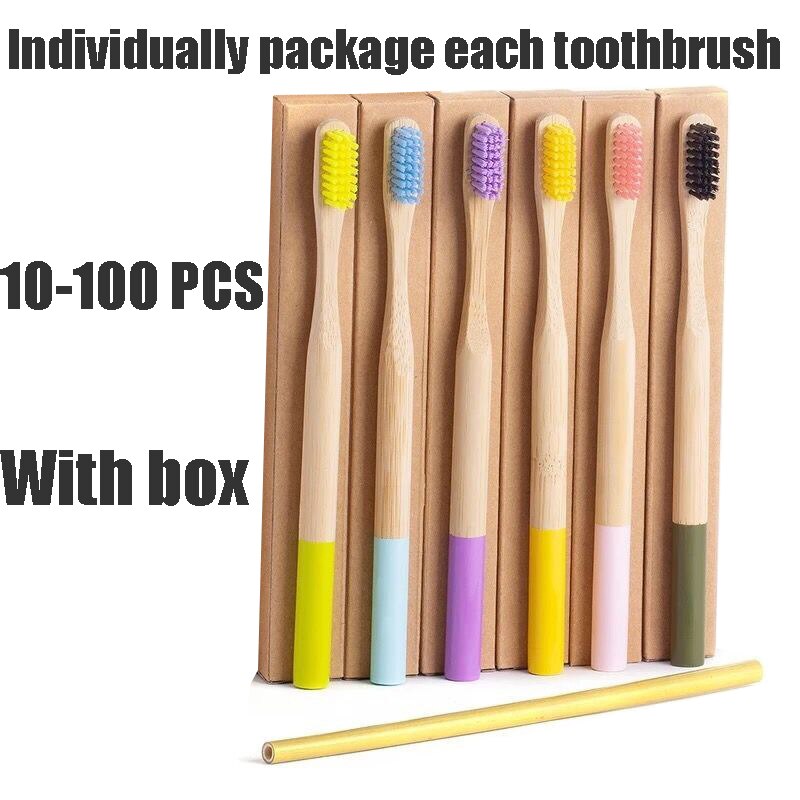 10-100PCS Natural Bamboo Portable Soft Tooth Brush Hotel Supplies with package box  hozanas4life   