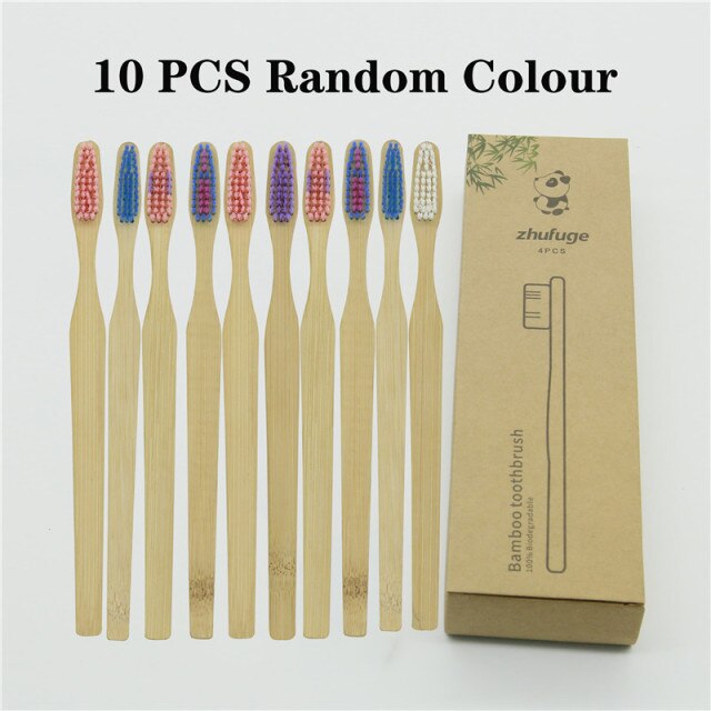 Colorful Soft Bristles Bamboo Toothbrush 10PCS Natural Eco Friendly Biodegradable Charcoal Wood Tooth Brushes Cosmetic Tools hozanas4life Mix color  