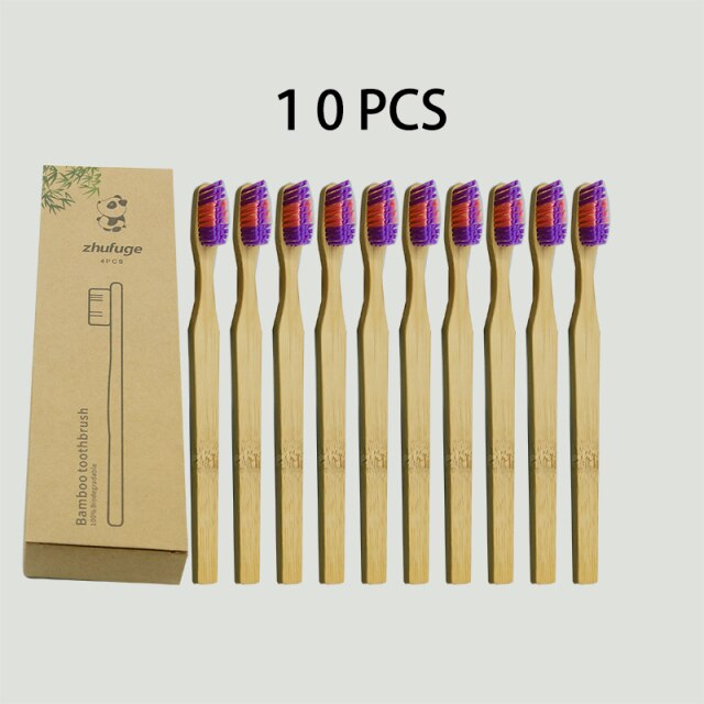 Colorful Soft Bristles Bamboo Toothbrush 10PCS Natural Eco Friendly Biodegradable Charcoal Wood Tooth Brushes Cosmetic Tools hozanas4life 10 PCS  