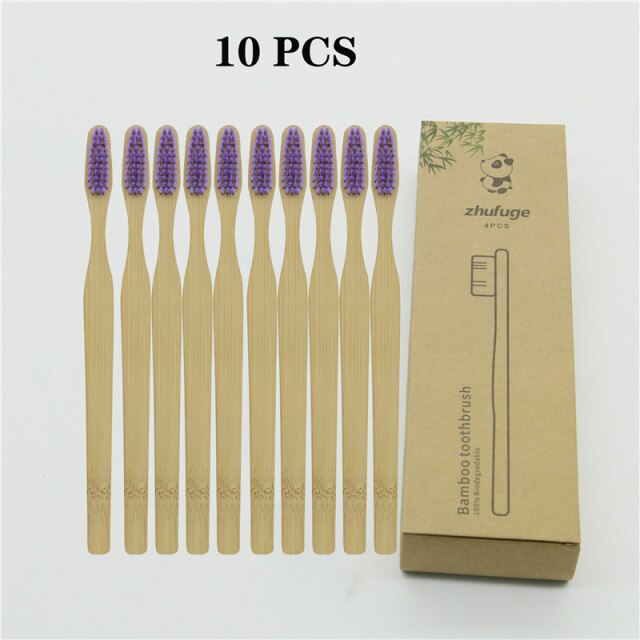 Colorful Soft Bristles Bamboo Toothbrush 10PCS Natural Eco Friendly Biodegradable Charcoal Wood Tooth Brushes Cosmetic Tools hozanas4life 10 PCS 4  