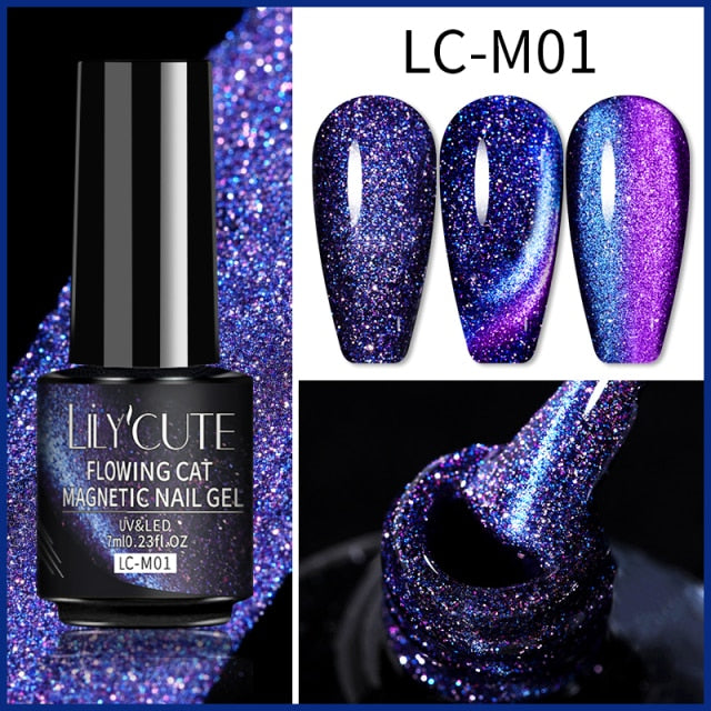 LILYCUTE 7ml Flowing Cat Magnetic Gel Polish Semi Permanent Glitter Magnetic nail polish hozanas4life LC-M01  