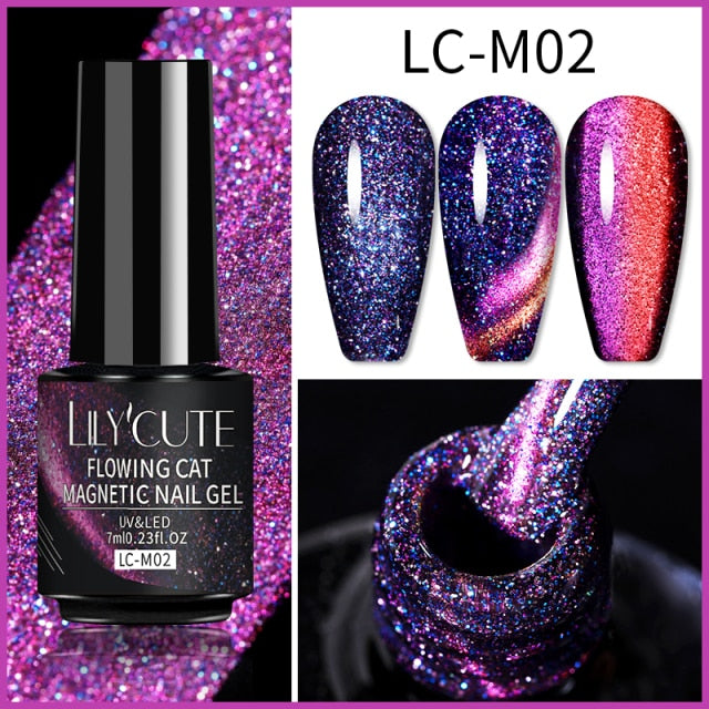 LILYCUTE 7ml Flowing Cat Magnetic Gel Polish Semi Permanent Glitter Magnetic Nail Gel Soak Off UV Gel Nail Art Gel Varnish nail polish hozanas4life LC-M02  
