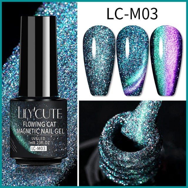 LILYCUTE 7ml Flowing Cat Magnetic Gel Polish Semi Permanent Glitter Magnetic nail polish hozanas4life LC-M03  