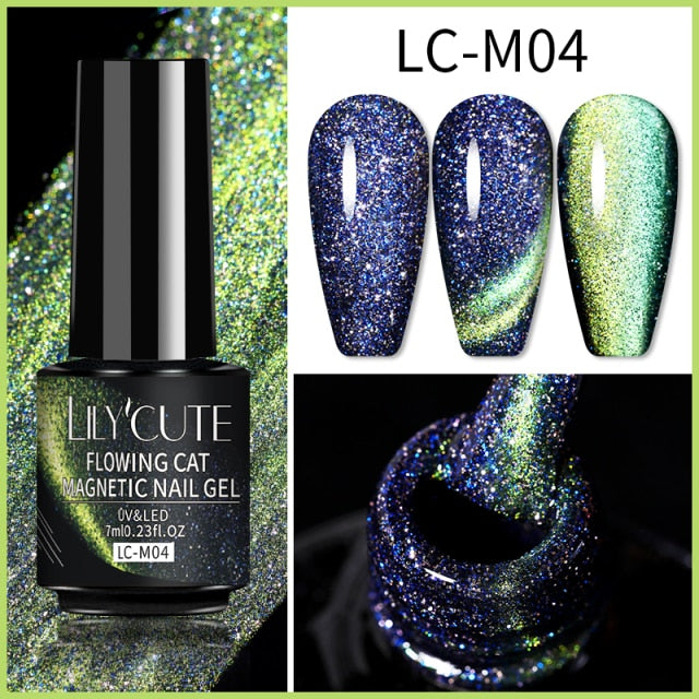 LILYCUTE 7ml Flowing Cat Magnetic Gel Polish Semi Permanent Glitter Magnetic nail polish hozanas4life LC-M04  