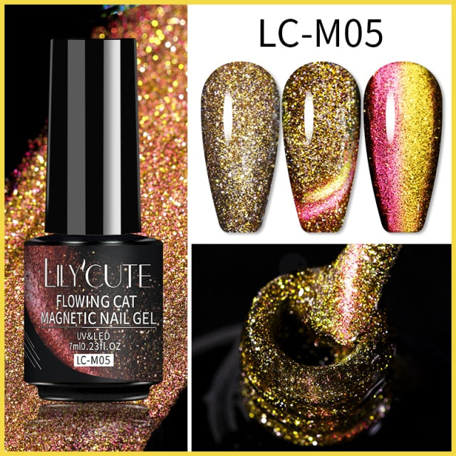 LILYCUTE 7ml Flowing Cat Magnetic Gel Polish Semi Permanent Glitter Magnetic nail polish hozanas4life LC-M05  