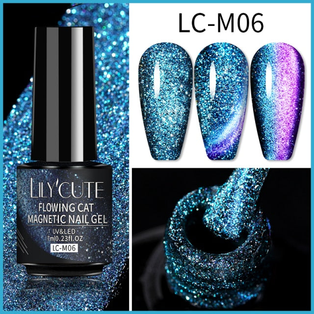 LILYCUTE 7ml Flowing Cat Magnetic Gel Polish Semi Permanent Glitter Magnetic nail polish hozanas4life LC-M06  