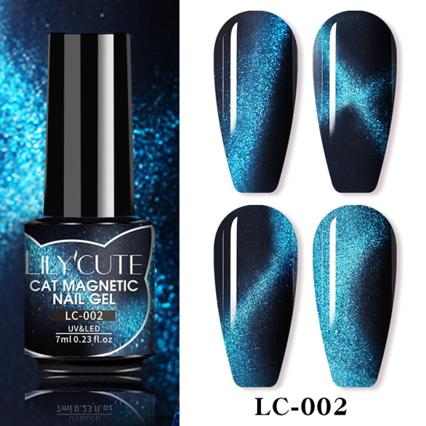 LILYCUTE 7ml Flowing Cat Magnetic Gel Polish Semi Permanent Glitter Magnetic nail polish hozanas4life LC-02  
