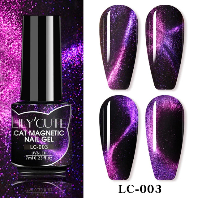 LILYCUTE 7ml Flowing Cat Magnetic Gel Polish Semi Permanent Glitter Magnetic Nail Gel Soak Off UV Gel Nail Art Gel Varnish nail polish hozanas4life LC-03  