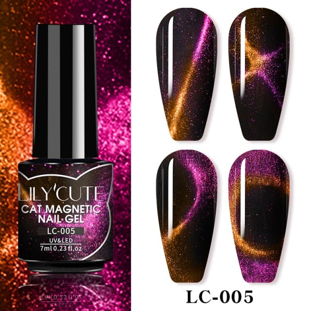 LILYCUTE 7ml Flowing Cat Magnetic Gel Polish Semi Permanent Glitter Magnetic nail polish hozanas4life LC-05  