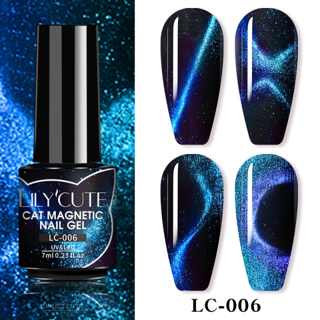 LILYCUTE 7ml Flowing Cat Magnetic Gel Polish Semi Permanent Glitter Magnetic nail polish hozanas4life LC-06  