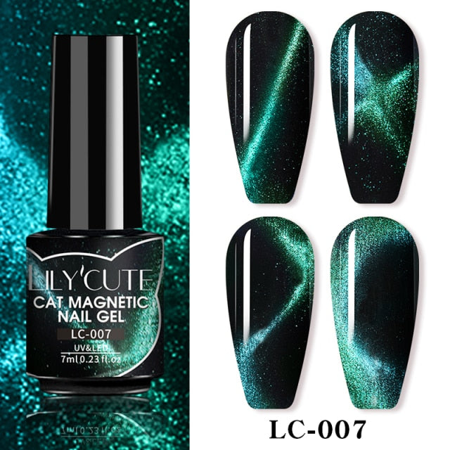 LILYCUTE 7ml Flowing Cat Magnetic Gel Polish Semi Permanent Glitter Magnetic nail polish hozanas4life LC-07  