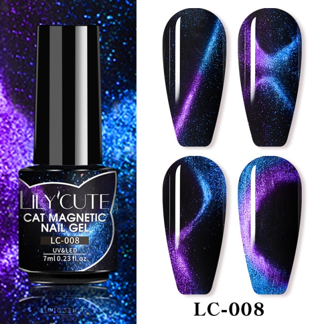 LILYCUTE 7ml Flowing Cat Magnetic Gel Polish Semi Permanent Glitter Magnetic nail polish hozanas4life LC-08  