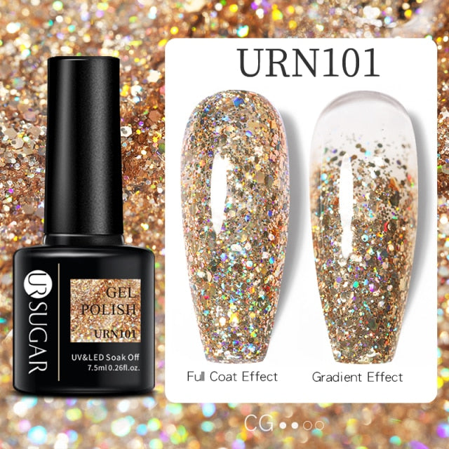 UR SUGAR 7.5ml Glitter UV Gel Nail Polish Glitter Sequins Soak Off nail polish hozanas4life URN101  