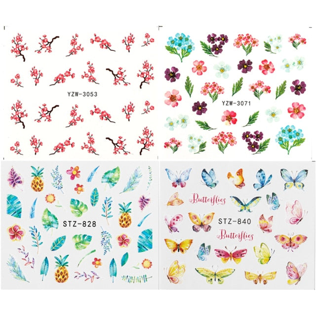 1Pcs Water Nail Decal and Sticker Flower Leaf Tree Green Simple Manicure Nail Art Watermark Manicure Decor Nail Stickers hozanas4life 4Pcs HB920-185  