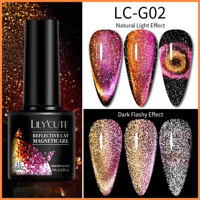 LILYCUTE 7ml Flowing Cat Magnetic Gel Polish Semi Permanent Glitter Magnetic nail polish hozanas4life LC-G02  